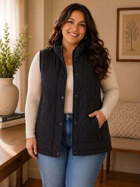 Marc New York Womens Quilted Faux Down Vest 3X Stretch Black Lightweight